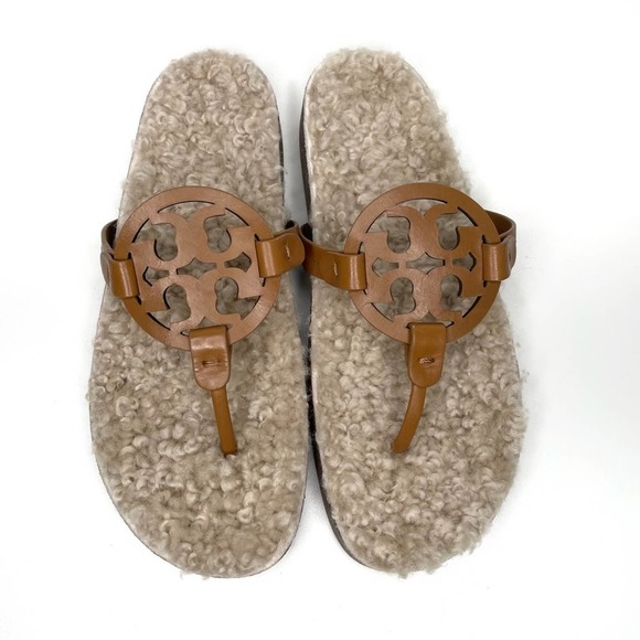Tory Burch Miller Cloud Shearling Sandals Brown Color Size 10 - Picture 2 of 11